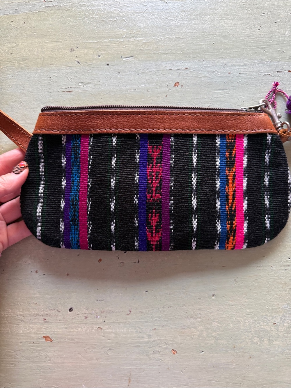 Nena & Co. Black Multi-Stripe Wristlet Clutch with Purple and Pink Accents